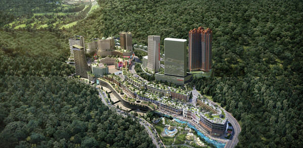 Aerial view of King's Park Genting Highlands, the future Central Business District of Genting Highlands, showcasing its innovative design and strategic layout amidst lush greenery.