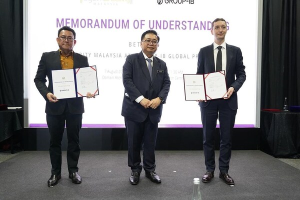 Exchange of the Memorandum of Understanding between CyberSecurity Malaysia and Group-IB. From left: Roshdi Bin Hj Ahmad, Chief Operating Officer, CyberSecurity Malaysia; Yang Berbahagia Tuan Fabian Bigar, Secretary General, Ministry of Digital; Dmitry Volkov, Chief Executive Officer of Group-IB. Image: CyberSecurity Malaysia. (PRNewsfoto/Group-IB)