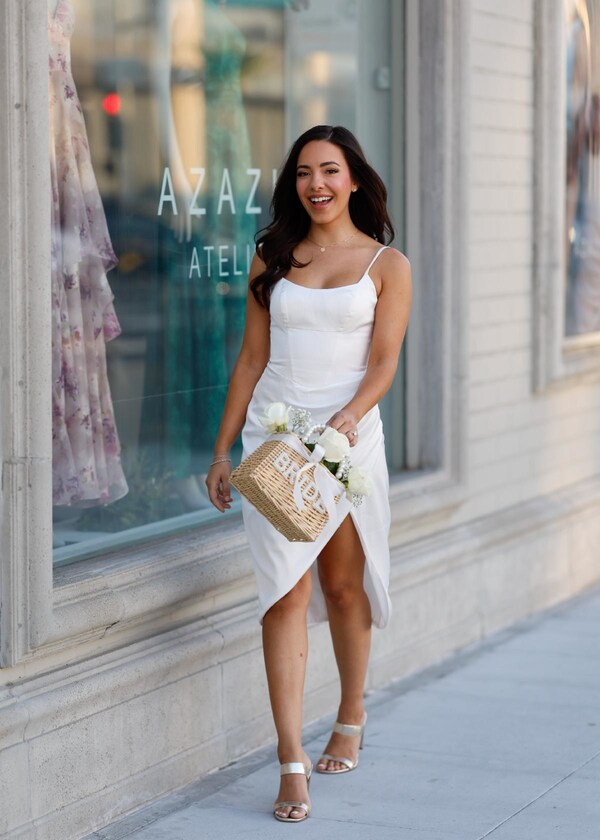 Vanderpump Rules’ Charli Burnett is entering her bride era with Azazie's Rosina Little White Dress ($109).