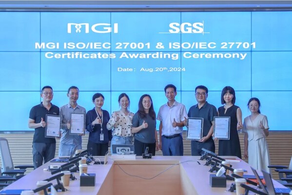 SGS與華大智造工作人員出席ISO/IEC 27001和ISO/IEC 27701認證證書頒證儀式