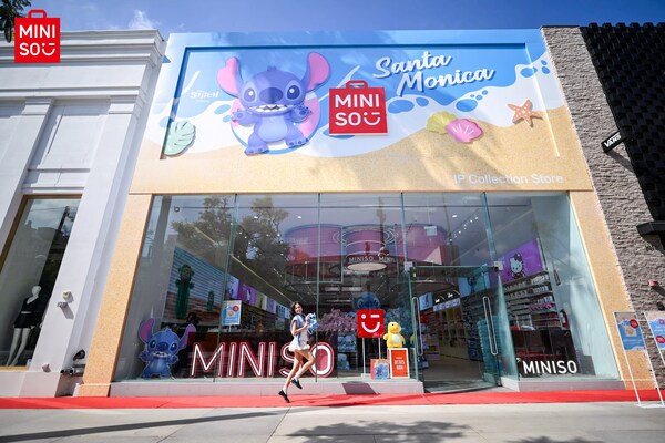 MINISO Santa Monica store with a limited-time Stitch-themed storefront design