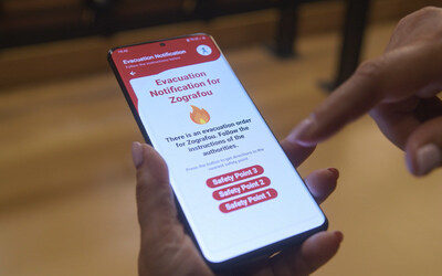 The system sends evacuation routes to residents' phones via an app
