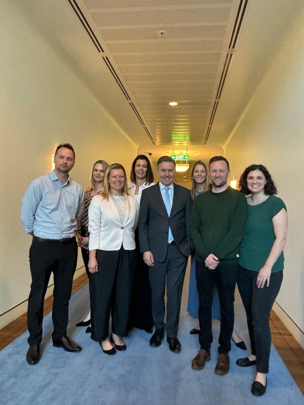 Left to right, is Sam (dad to Caleb who died with childhood dementia), Nicole (mum to Toby who has childhood dementia), Peta (mum to Mia who died with childhood dementia), Gail (Head of Programs at Childhood Dementia Initiative), Mark Butler MP, Minister for Health and Aged Care, Megan (CEO, Childhood Dementia Initiative) and Brett and Sarah (dad and mum to Charlotte who has childhood dementia).