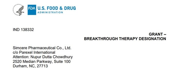 Breakthrough Therapy designation for Sanbexin sublingual tablets granted by the United States Food and Drug Administration