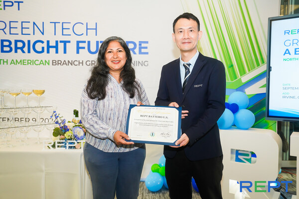 △Farrah N. Khan, Mayor of Irvine, delivered a speech and presented the opening certificate to REPT BATTERO's NA subsidiary