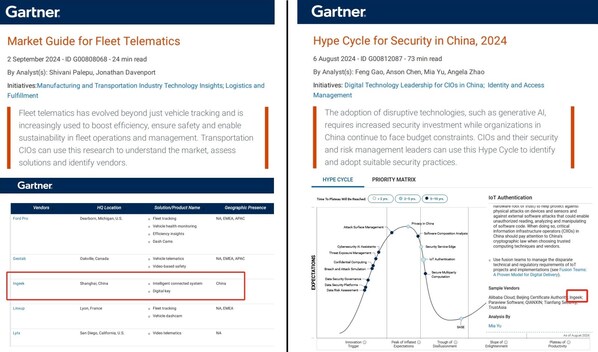 CISION PR Newswire - INGEEK Recognized in 2024 Gartner Market Guide for Fleet Telematics and 2024 China Hype Cycle for Security