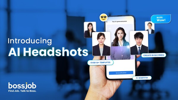 Banner image introducing AI Headshot feature within the Bossjob app.