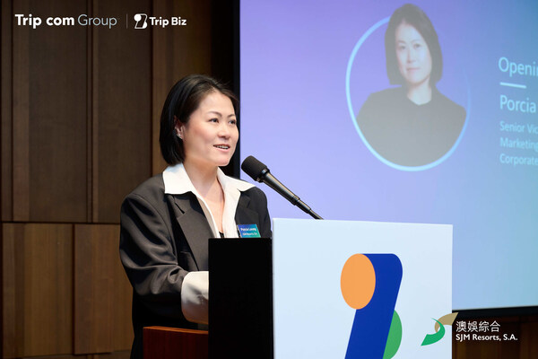 Porcia Leong, Senior Vice President of Corporate Brand Development and Marketing of SJM at the Trip.Biz Business Travel Summit 2024 in Korea