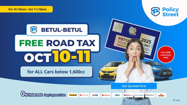 PolicyStreet returns with 10 times more FREE road tax this 10 October.