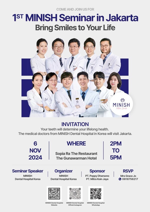 The Minish Dental Hospital Korea, which provides high quality dental treatment called MINISH, will hold its first seminar in Jakarta, Indonesia.