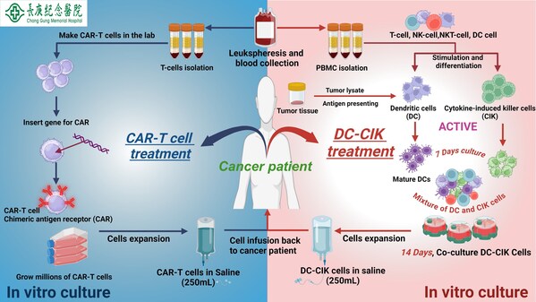 Chang Gung Memorial Hospital utilizes synthetic cancer cell antigens to train patients' immune cells to recognize and fight cancer cells. After multiplying, these immune cells are reintroduced into the body to eliminate cancer cells, all while using chemotherapy and radiotherapy to improve treatment outcomes. (Photo courtesy of Chang Gung Memorial Hospital)