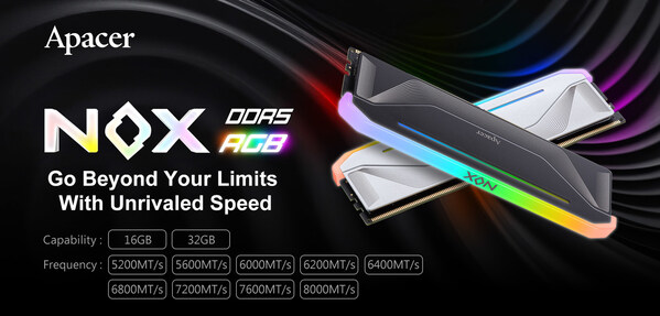 Apacer Unveils NOX RGB DDR5 Gaming Memory reaching up to 8000MT/s, available in striking Blizzard White and classic Black options