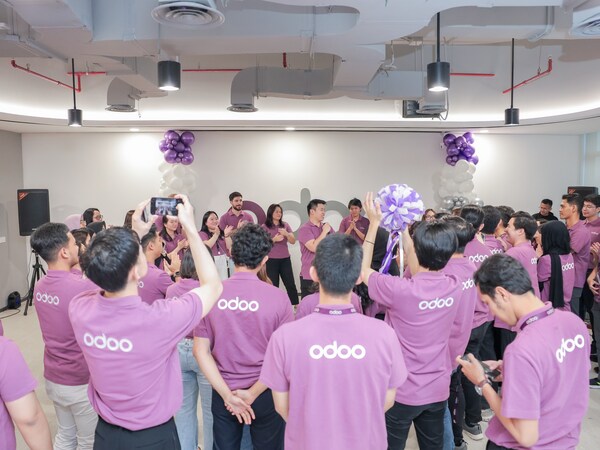 The Odoo team at the grand opening party.