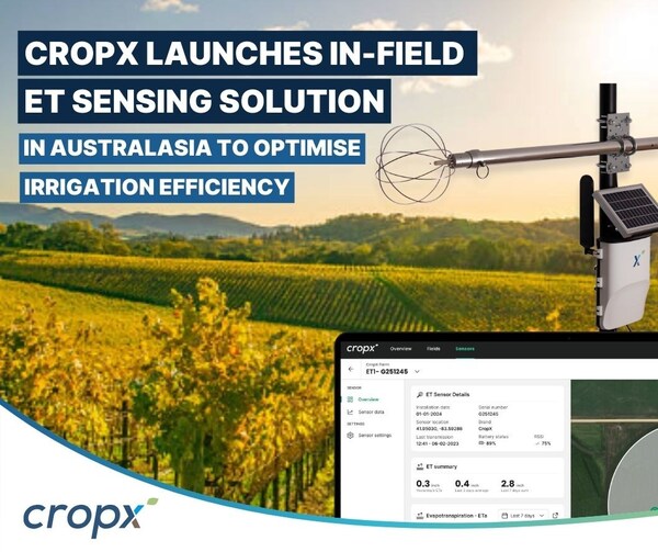 CropX launches new tech for in-field evapotranspiration (ET) sensing in Australia and New Zealand to measure plant water use and optimise irrigation efficiency.