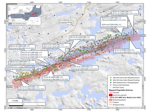 Figure 1: Drill holes completed to date at CV5 with result highlights in this announcement.