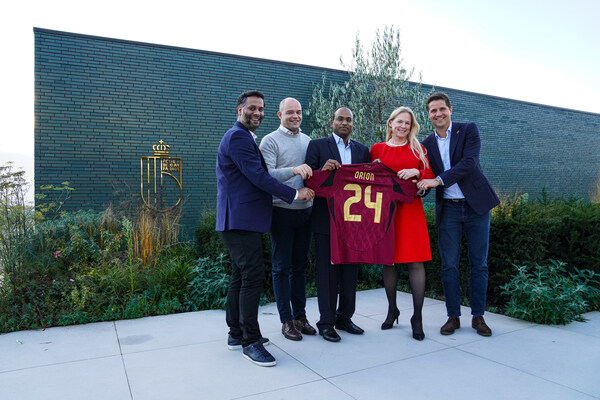 From left to right: Palwinder Chahal, Head of UK & Europe Sports, Orion Innovation; Peter Willems, CEO, RBFA; Satish Kumar, EVP - Head of Sales and Sports & Entertainment, Orion Innovation; Pascale Van Damme, President, RBFA; and Arnaud Lieutenant, Digital, Innovation and Technology Director, RBFA