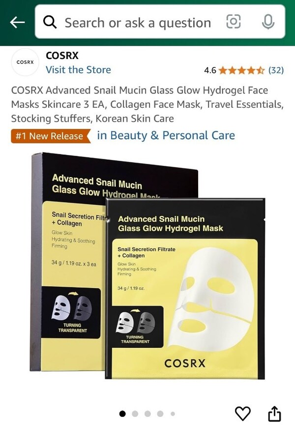 Advanced Snail Mucin Glass Glow Hydrogel Mask Takes #1 Spot in Beauty and Personal Care