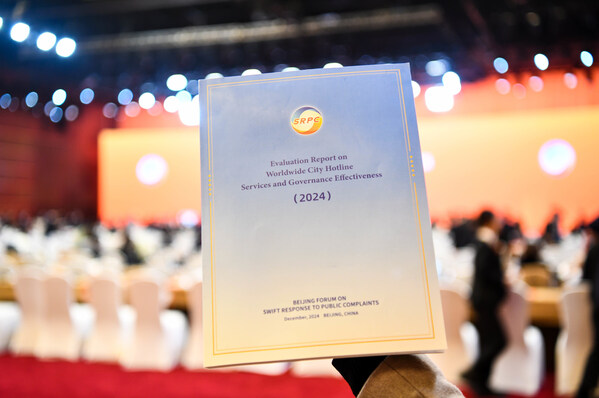 Photo shows the Evaluation Report on Worldwide City Hotline Services and Governance Effectiveness (2024) published at the 2024 Beijing Forum on Swift Response to Public Complaints held in Beijing, December 18, 2024. (PRNewsfoto/Xinhua Silk Road)