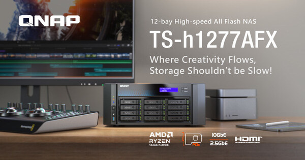 QNAP TS-h1277AFX — Ideal storage solution for high-speed video editing, VFX, collaboration, and data protection. QNAP TS-h1277AFX — Ideal storage solution for high-speed video editing, VFX, collaboration, and data protection.