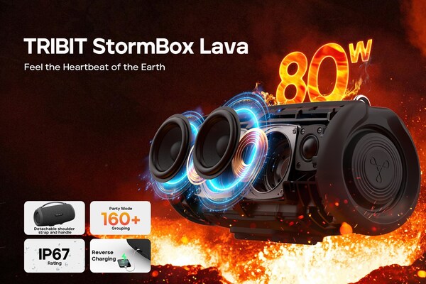 TRIBIT StormBox Lava Portable Bluetooth Speaker, 80W Loud Wireless Speaker, 24H Playtime, IP67 Waterproof, Bluetooth 5.4, Custom EQ, XBass, Built-in Mic, TWS Pairing for Camping/Beach/Party/Outdoor TRIBIT StormBox Lava Portable Bluetooth Speaker, 80W Loud Wireless Speaker, 24H Playtime, IP67 Waterproof, Bluetooth 5.4, Custom EQ, XBass, Built-in Mic, TWS Pairing for Camping/Beach/Party/Outdoor