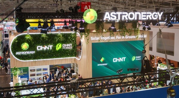 A photo captures the Astronergy booth at the Intersolar Europe 2025.