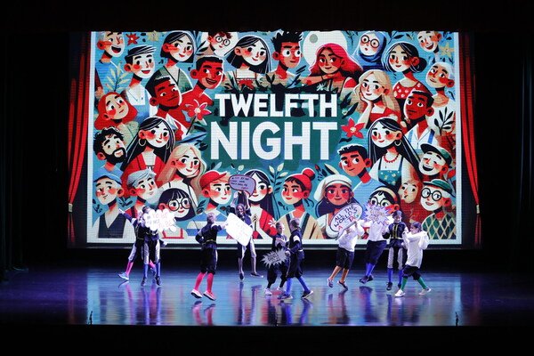 Students perform excerpts from "Twelfth Night" at the 2024 Worldwise Shakespeare Festival hosted at Dulwich College Shanghai Pudong.