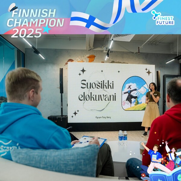 Seorang peserta membuat pembentangan semasa pertandingan Finnish Champion 2025