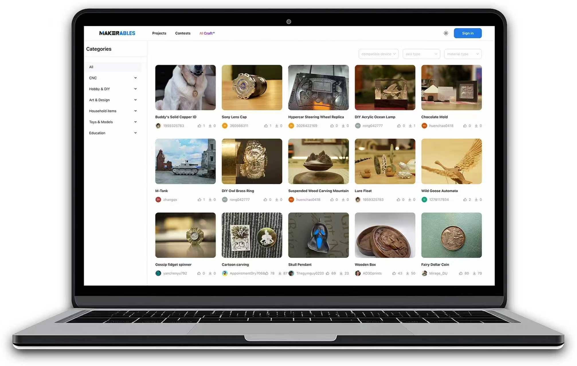Makerables, Makera's CNC Project Sharing Platform.