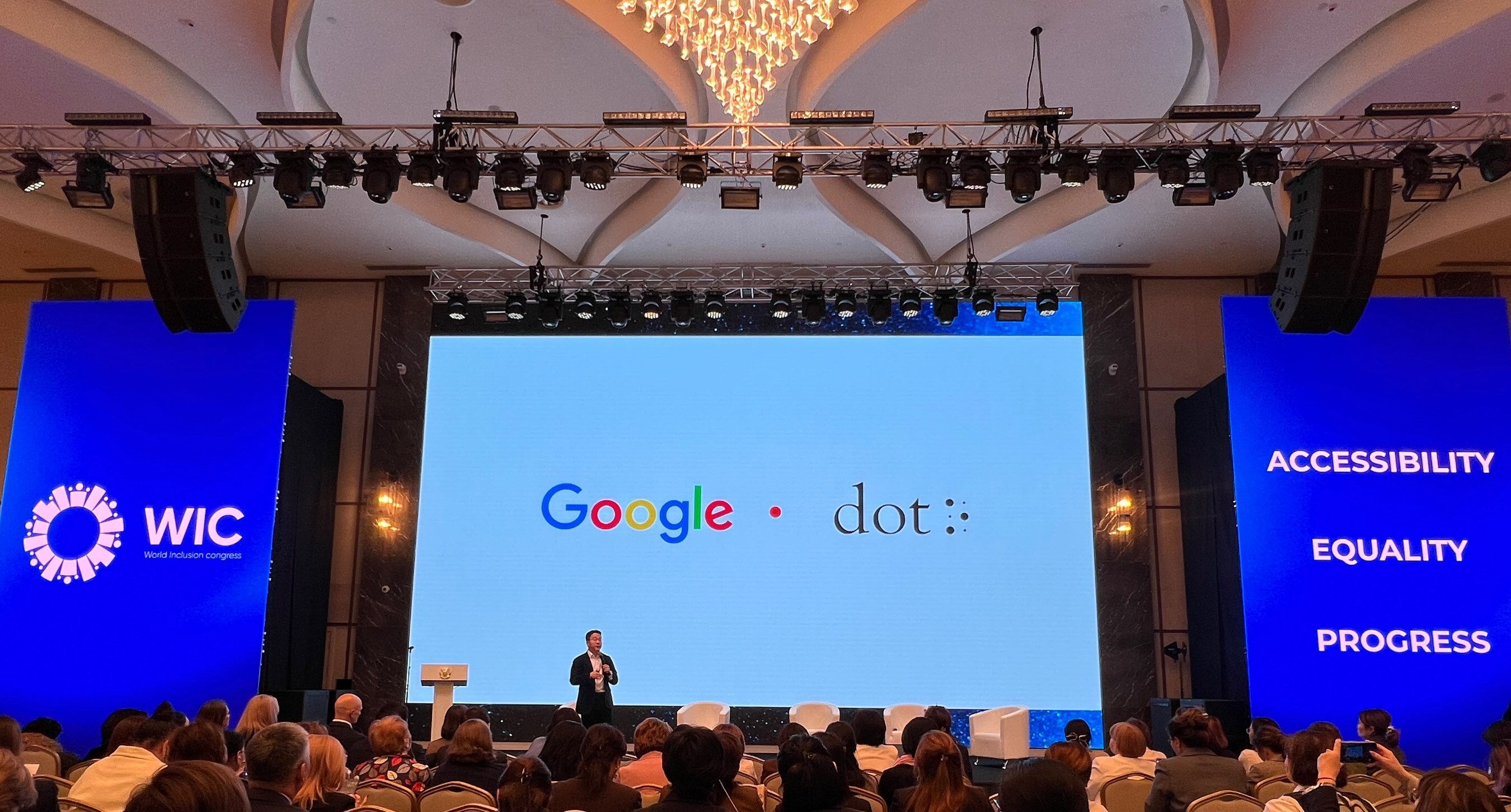 Eric Ju Yoon Kim from Dot Inc. is introducing the partnership between Dot and Google at the World Inclusion Congress 2025. Eric Ju Yoon Kim from Dot Inc. is introducing the partnership between Dot and Google at the World Inclusion Congress 2025.