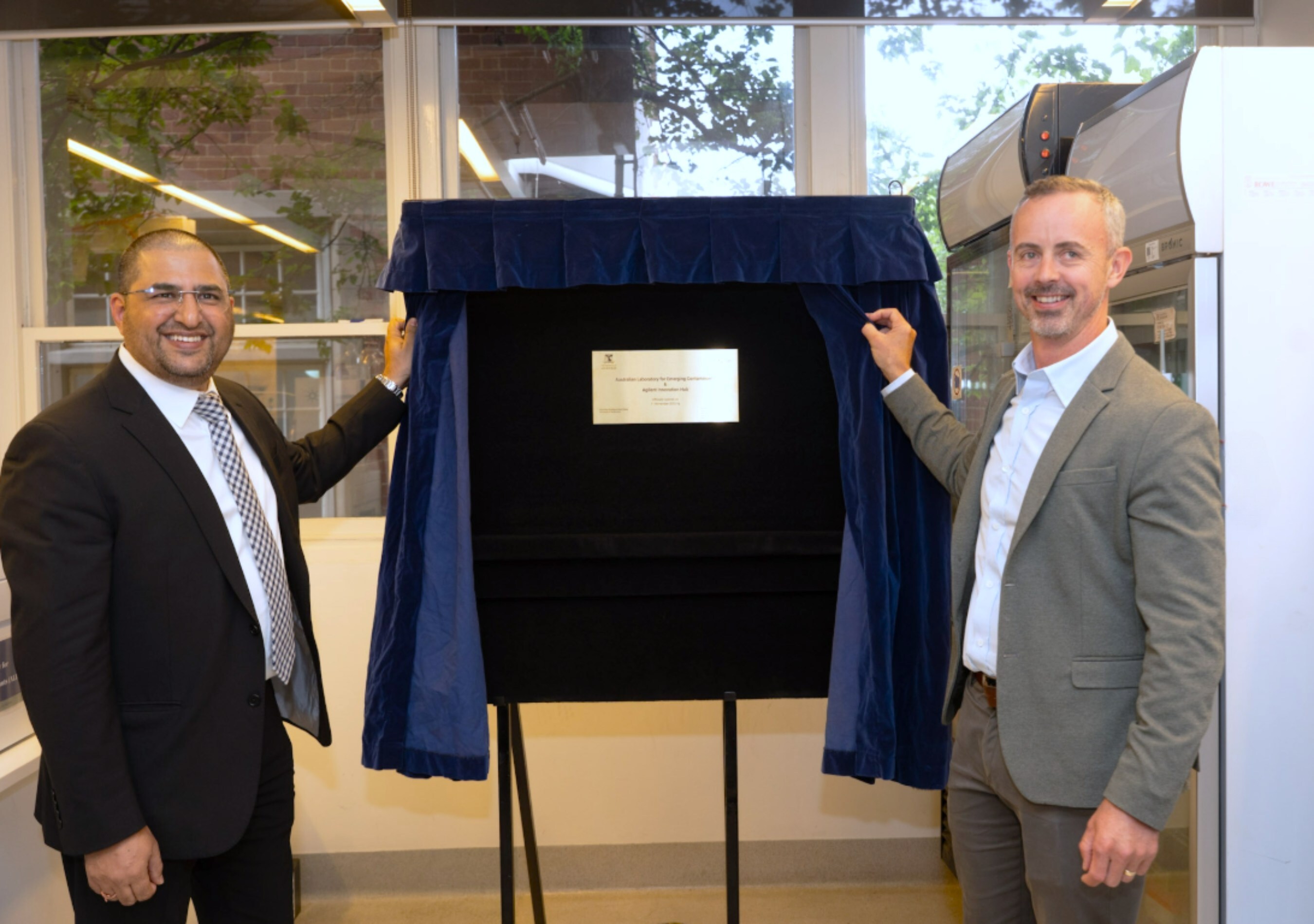 (from left) Bharat Bhardwaj, Vice President of APAC Sales at Agilent, and Assoc. Prof. Brad Clarke from the University of Melbourne, at the official unveiling of the Agilent Innovation Hub in Australia.