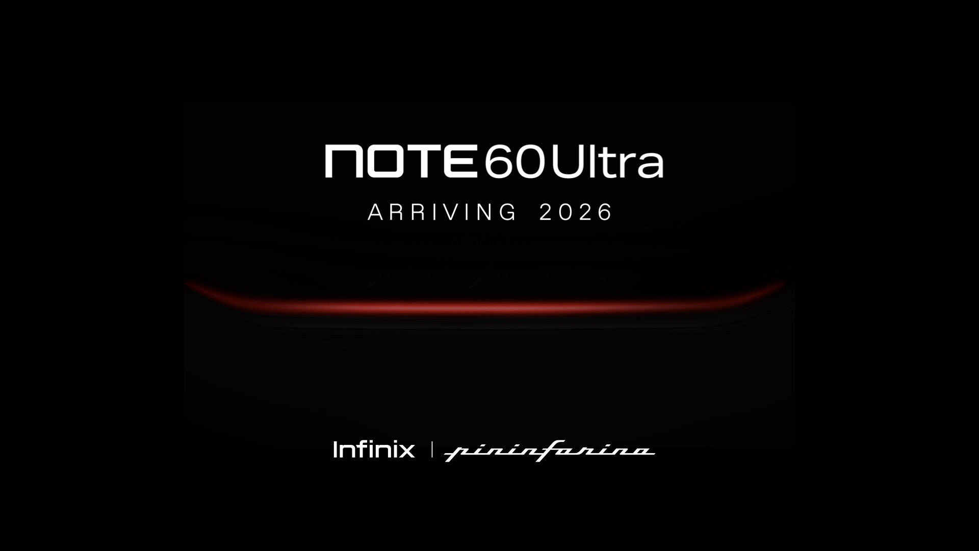 A teaser poster featuring the Infinix × Pininfarina collaboration, hinting at the upcoming co-designed flagship device, the Infinix NOTE 60 Ultra.