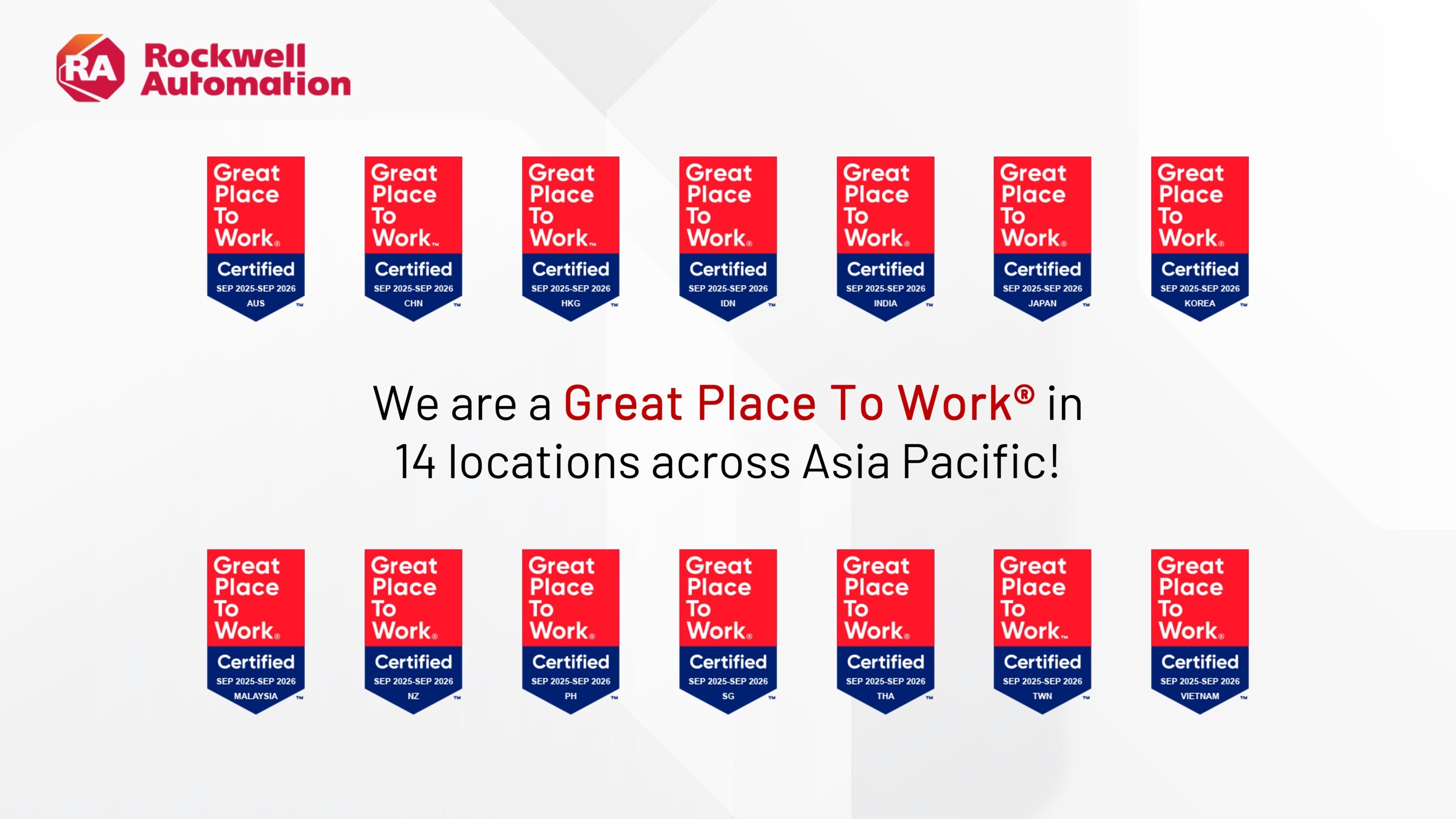 Rockwell Automation Asia Pacific Earns 2025 Great Place To Work Certification™