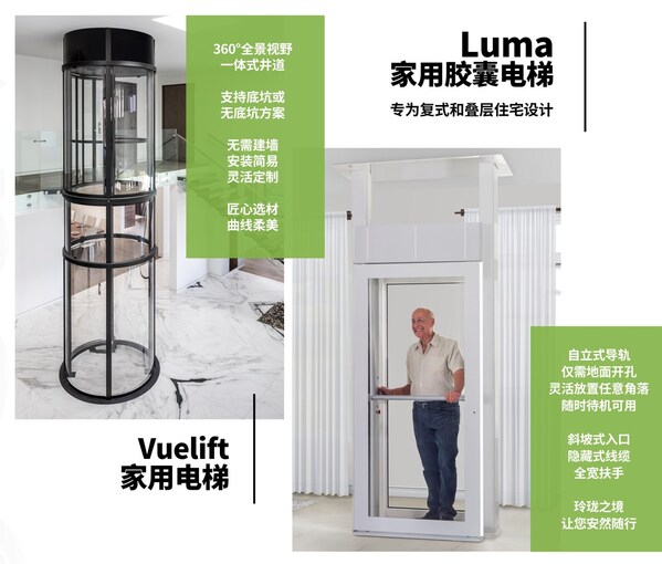 Vuelift圓形電梯和Luma家用膠囊電梯