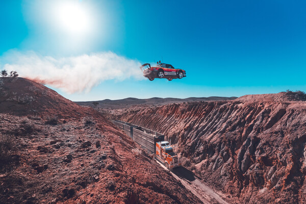 Travis Pastrana jumps over 160 foot canyon gap.