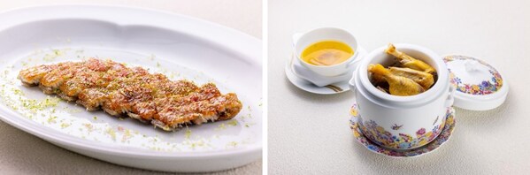 脆皮福鰻 (左)和沙蟲干溢鴨湯（右）