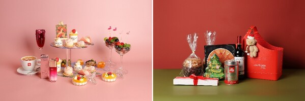 從左至右：南通艾美酒店“小玫瑰千金”下午茶，圣誕禮籃