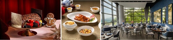 從左到右：香港數碼港艾美酒店任享圣誕午餐、南坊十道菜套餐及餐廳環(huán)境