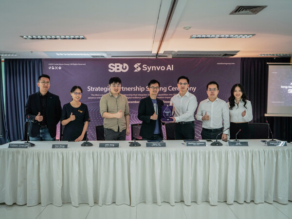 From left to right: Synvo AI team - Chief Strategy Officer (CSO), Prof. Cavan Loy; COO, Dr. Faye Wong; CTO, Dr. Jake Yang; CEO, Mr. YH Saim; SBG team - CAIO, Mr. Matthew Setiawan; CEO, Mr. Andi; COO, Ms. Daphne Hidayat.