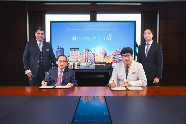 Left to right: Mr Saurabh Prakash, Interim Chief Operating Officer and Chief Commercial Officer, MHR, Mr Kwek Leng Beng, Executive Chairman, MHR, Mr Puneet Chhatwal, Managing Director & Chief Executive Officer, IHCL, Mr Kwek Eik Sheng, Executive Director, MHR.