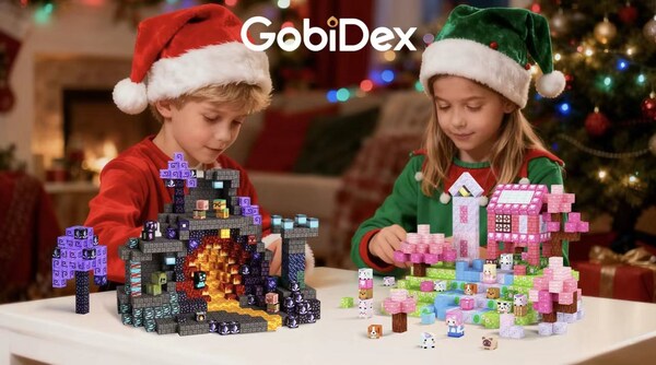 Children building their own imaginative worlds with GobiDex magnetic tiles during the holiday season—where focused play, creativity, and shared family moments naturally come together.