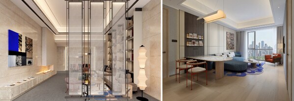從左到右（效果圖）：蘇州藝刻酒店，萬豪旅享家公寓公共空間及客房