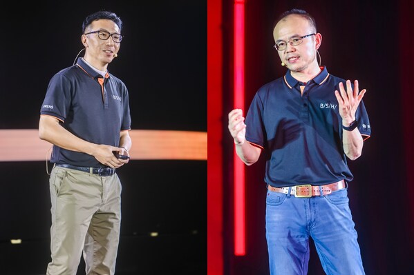 博西家用电器集团大中华区高级副总裁兼首席营销官孔凡（左）和大中华区高级副总裁兼首席技术官张乐天（右）